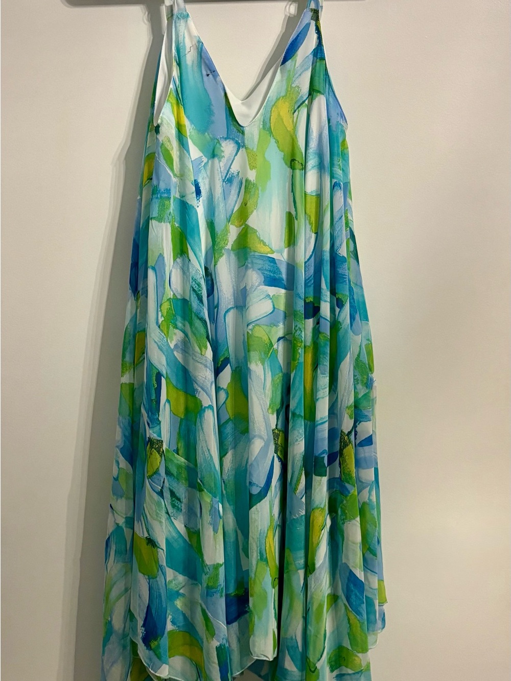 Nina Leonard Blue, Teal & Lime Abstract Midi Dress - Picture 5 of 5